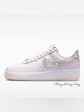 Bling Nike Air Force 1 07 Pearl Pink Women's Shoes Customized With Crystals